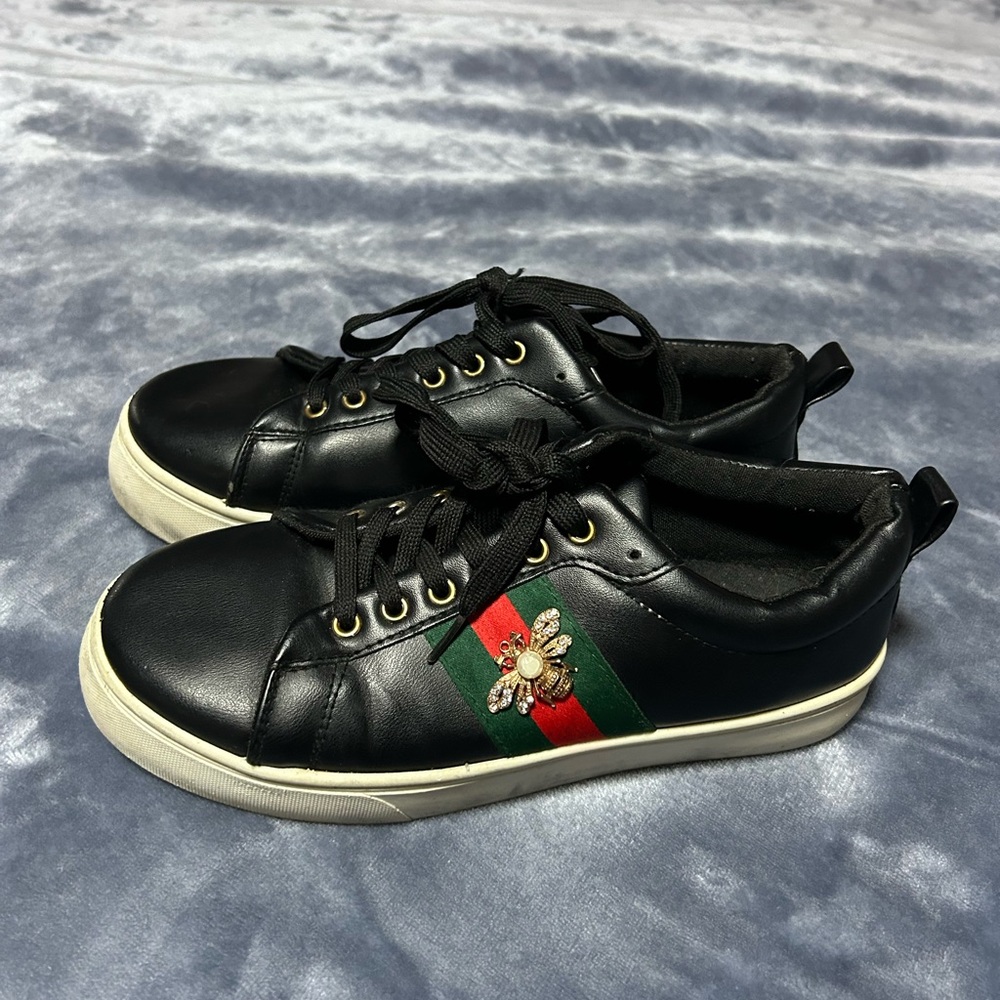 Black Sneakers with Embellished Bumblebee and Stripe